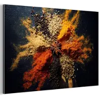 MuchoWow Aluminium schilderij 180x120 cm - Wanddecoratie metaal - Specerijen - Explosie - Oranje - Metalen muurdecoratie woonkamer - Decoratie industrieel - Foto op dibond - Industriële accessoires slaapkamer