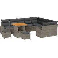 vidaXL Tuinbank Set 12 st 11-Aantal zitplaatsen Grijs poly rattan