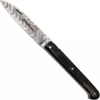 Laguiole En Aubrac Sauveterre Buffalo Crust, Handcarved Plates, Balbach Damascus, zakmes, 11 cm