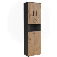 Vicco Hoge kasten Irma, Antraciet/Goudkleurig Eiken, 50 x 172 cm met 3 deuren