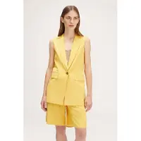 Motivi Linen Viscose Long Waistcoat Yellow Size: XS | Vests Outlet | Dames | Geel