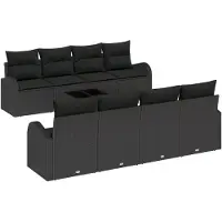 vidaXL Tuinbank Set 9 st 8-Aantal zitplaatsen Zwart poly rattan