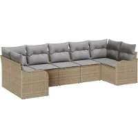 vidaXL Tuinbank Set 7 st beige en lichtgrijs Poly rattan