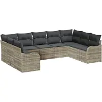 vidaXL Tuinbank Set 9 st Lichtgrijs poly rattan