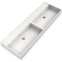 Brauer Gravity Dubbele Wastafel 140x46cm - Mineraalmarmer - Zonder Kraangat - Wit - 8720724515568 - Wastafels, Meubelwastafels