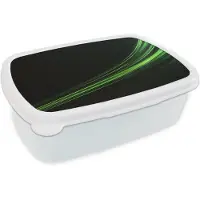 MuchoWow Broodtrommel Wit - Lunchbox Lijnen - Boog - Groen - Brooddoos 18x12x6 cm - Brood lunch box - Broodtrommels voor kinderen en volwassenen
