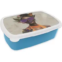 MuchoWow Broodtrommel Blauw - Lunchbox Vrouw - Zonnebril - Vlinder - Bloemen - Brooddoos 18x12x6 cm - Brood lunch box - Broodtrommels voor kinderen en volwassenen