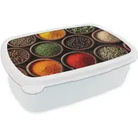 MuchoWow Broodtrommel Wit - Lunchbox Bakjes - Hout - Kruiden - Kleurrijk - Brooddoos 18x12x6 cm - Brood lunch box - Broodtrommels voor kinderen en volwassenen