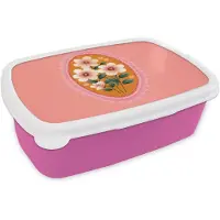 MuchoWow Broodtrommel Roze - Lunchbox Illustratie - Bloemen - Rand - Roze - Brooddoos 18x12x6 cm - Brood lunch box - Broodtrommels voor kinderen en volwassenen