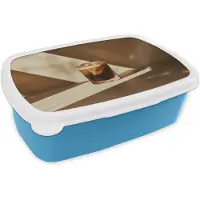 MuchoWow Broodtrommel Blauw - Lunchbox Glas - Ijskoffie - Schaduw - Bruin - Brooddoos 18x12x6 cm - Brood lunch box - Broodtrommels voor kinderen en volwassenen
