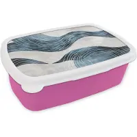 MuchoWow Broodtrommel Roze - Lunchbox Lijnen - Golven - Abstract - Blauw - Brooddoos 18x12x6 cm - Brood lunch box - Broodtrommels voor kinderen en volwassenen