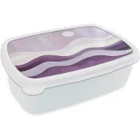 MuchoWow Broodtrommel Wit - Lunchbox Golven - Heuvels - Abstract - Paars - Brooddoos 18x12x6 cm - Brood lunch box - Broodtrommels voor kinderen en volwassenen