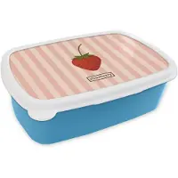 MuchoWow Broodtrommel Blauw - Lunchbox Aardbei - Strepen - Minimalistisch - Rood - Brooddoos 18x12x6 cm - Brood lunch box - Broodtrommels voor kinderen en volwassenen