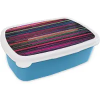 MuchoWow Broodtrommel Blauw - Lunchbox Abstract - Lijnen - Horizontaal - Kleurrijk - Brooddoos 18x12x6 cm - Brood lunch box - Broodtrommels voor kinderen en volwassenen