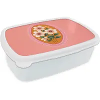 MuchoWow Broodtrommel Wit - Lunchbox Illustratie - Bloemen - Rand - Roze - Brooddoos 18x12x6 cm - Brood lunch box - Broodtrommels voor kinderen en volwassenen