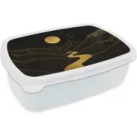MuchoWow Broodtrommel Wit - Lunchbox Rivier - Goud - Maan - Vogels - Brooddoos 18x12x6 cm - Brood lunch box - Broodtrommels voor kinderen en volwassenen