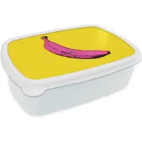 MuchoWow Broodtrommel Wit - Lunchbox Banaan - Grafisch - Geel - Brooddoos 18x12x6 cm - Brood lunch box - Broodtrommels voor kinderen en volwassenen