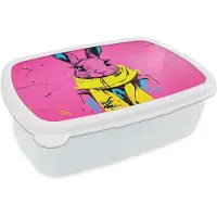 MuchoWow Broodtrommel Wit - Lunchbox Konijn - Felroze - Sjaal - Abstract - Brooddoos 18x12x6 cm - Brood lunch box - Broodtrommels voor kinderen en volwassenen