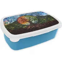 MuchoWow Broodtrommel Blauw - Lunchbox Boom - Seizoenen - Mozaïek - Bergen - Brooddoos 18x12x6 cm - Brood lunch box - Broodtrommels voor kinderen en volwassenen