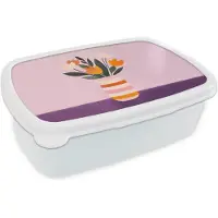 MuchoWow Broodtrommel Wit - Lunchbox Tulpen - Vaas - Strepen - Paars - Brooddoos 18x12x6 cm - Brood lunch box - Broodtrommels voor kinderen en volwassenen