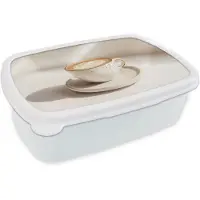 MuchoWow Broodtrommel Wit - Lunchbox Cappuccino - Schuim - Schotel - Beige - Brooddoos 18x12x6 cm - Brood lunch box - Broodtrommels voor kinderen en volwassenen