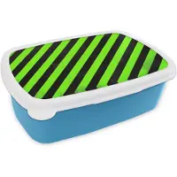 MuchoWow Broodtrommel Blauw - Lunchbox Strepen - Schuin - Groen - Brooddoos 18x12x6 cm - Brood lunch box - Broodtrommels voor kinderen en volwassenen