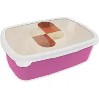MuchoWow Broodtrommel Roze - Lunchbox Bogen - Beige - Vormen - Brooddoos 18x12x6 cm - Brood lunch box - Broodtrommels voor kinderen en volwassenen