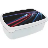 MuchoWow Broodtrommel Wit - Lunchbox Lichtbanen - Golvend - Rood - Brooddoos 18x12x6 cm - Brood lunch box - Broodtrommels voor kinderen en volwassenen