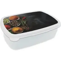 MuchoWow Broodtrommel Wit - Lunchbox Glazen - Bakjes - Blaadjes - Kruiden - Brooddoos 18x12x6 cm - Brood lunch box - Broodtrommels voor kinderen en volwassenen