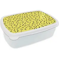 MuchoWow Broodtrommel Wit - Lunchbox Stippen - Strepen - Geel - Brooddoos 18x12x6 cm - Brood lunch box - Broodtrommels voor kinderen en volwassenen