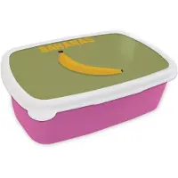 MuchoWow Broodtrommel Roze - Lunchbox Banaan - Minimalistisch - Geel - Brooddoos 18x12x6 cm - Brood lunch box - Broodtrommels voor kinderen en volwassenen