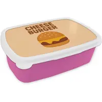 MuchoWow Broodtrommel Roze - Lunchbox Cheeseburger - Minimalistisch - Geel - Brooddoos 18x12x6 cm - Brood lunch box - Broodtrommels voor kinderen en volwassenen