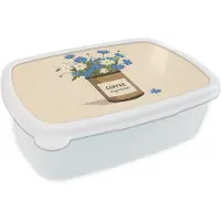 MuchoWow Broodtrommel Wit - Lunchbox Coffee - Blik - Minimalistisch - Bloemen - Brooddoos 18x12x6 cm - Brood lunch box - Broodtrommels voor kinderen en volwassenen