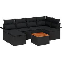 vidaXL Tuinbank Set 7 st Zwart poly rattan