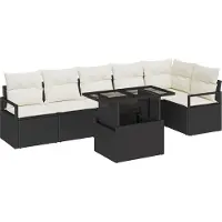 vidaXL Tuinbank Set 7 st Zwart poly rattan