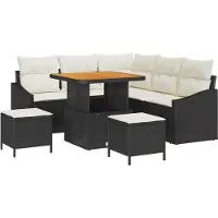 vidaXL Tuinbank Set 8 st 7-Aantal zitplaatsen Zwart Poly rattan
