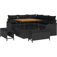vidaXL Tuinset met 8 zitplaatsen, zwart, van polyrotan