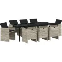 vidaXL Tuin Eettafel Set 9 st Lichtgrijs poly rattan