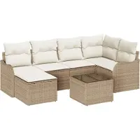 vidaXL Tuinbank Set 7 st Beige en Wit poly rattan