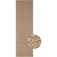 The Carpet Kansas – In- & Outdoor Vloerkleed in Jute-look met Cirkelmotief – Weerbestendig – Naturel – 60 x 180 cm