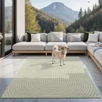 The Carpet Santo Plus – Weerbestendig outdoor vloerkleed met 3D patroon, geschikt voor balkon, terras en woonkamer, groen met boho-accenten, 80 x 150 cm
