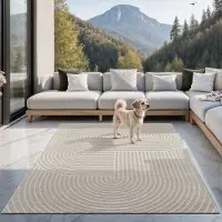 The Carpet Santo Plus – Weerbestendig outdoor vloerkleed met 3D patroon, geschikt voor balkon, terras en woonkamer, beige met boho-accenten, 240 x 340 cm