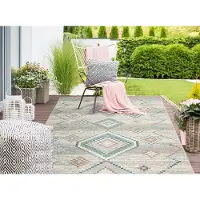 The Carpet Palma – Indoor & Outdoor vloerkleed, weerbestendig & onderhoudsvriendelijk, etnisch motief in beige turquoise, 80 x 300 cm