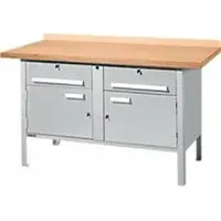 Schäfer Shop Werkbank met kasten PWi 150-0, beuken multiplexplaat, tot 750 kg, B 1500 x D 700 x H 840 mm, blank aluminium