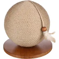 Flamingo kattenspeelgoed - kattenspeelbal Krabbal Estrella Bruin Ø 29 cm – Interactieve speelbal met jute krabtouw en veer – Stijlvol & duurzaam krabspeelgoed voor katten