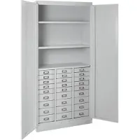 ADB ladekast, 27 laden, 3 legborden, 2-punts vergrendeling, staal, B 800 x D 410 x H 1790 mm, lichtgrijs RAL 7035