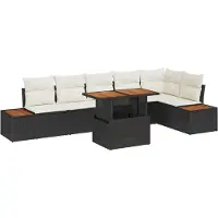 vidaXL Tuinset met 7 zitplaatsen, zwart, van polyrotan