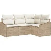 vidaXL Tuinset met 4 zitplaatsen, beige en witte polyrotan