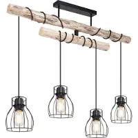 Globo Hanglamp Mina zwart met hout 4-lichts variërend
