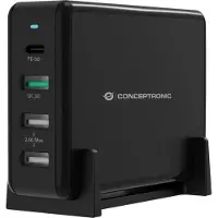 Conceptronic OZUL01B Ladegerät 4Port 65W,1xUSB-C/3xUSB-A PD Desktop